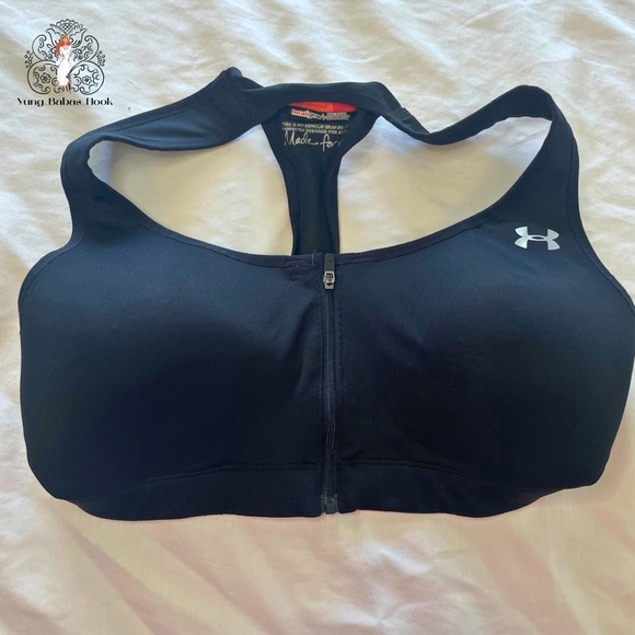 Under Armour 34D Black Front Zipper with Hook and Eye Sports Bra PRELOVED - Picture 1 of 9
